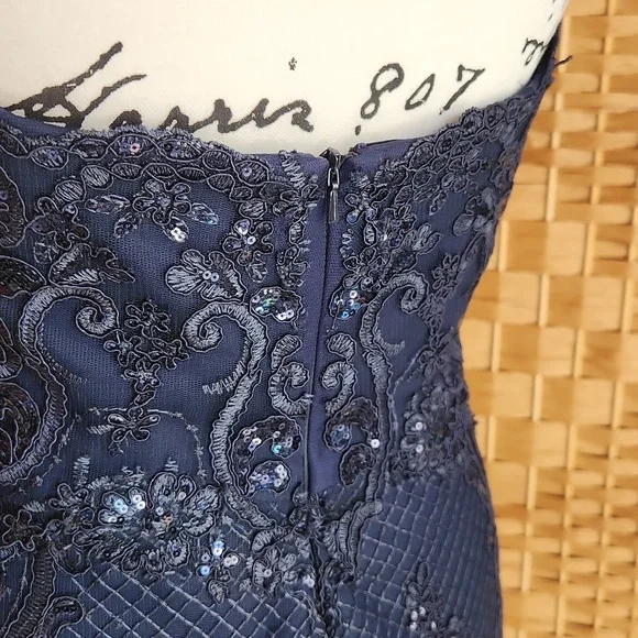 LUCCI LU, Sequins Textures Sweetheart Neckline,Elegant Navy Strapless Lace Dress - Picture 5 of 13